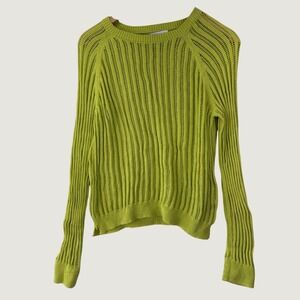 Stitches + Stripes Sweater S Lime Green Open Knit Cotton Boho Ribbed SSSP24-20-R